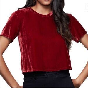 Good American Women Velvet Copped Shirt Red Short Sleeve Top Size 1 Small